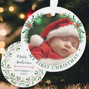 My First Christmas Baby Photo Floral Ornament
