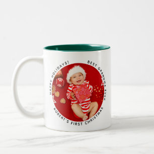 My First Christmas Baby Photo Grandma Holiday Two-Tone Coffee Mug