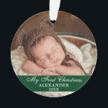 My First Christmas Baby Photo Green Ornament<br><div class="desc">My First Christmas Baby Photo Green Ornament with Snowflakes back.</div>