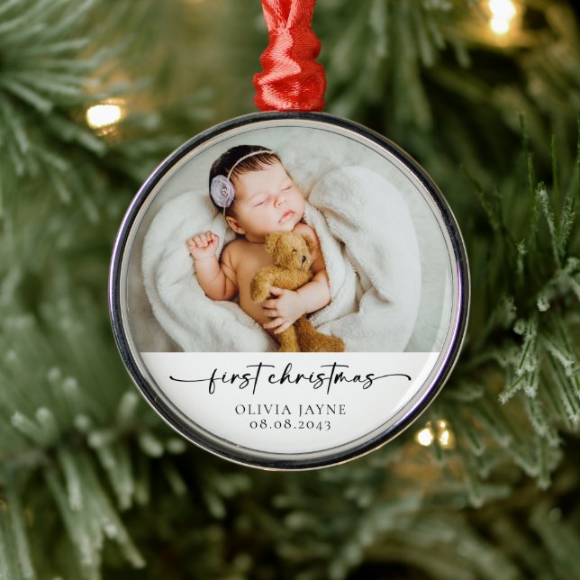 My First Christmas Baby Photo Keepsake Metal Ornament (Tree)
