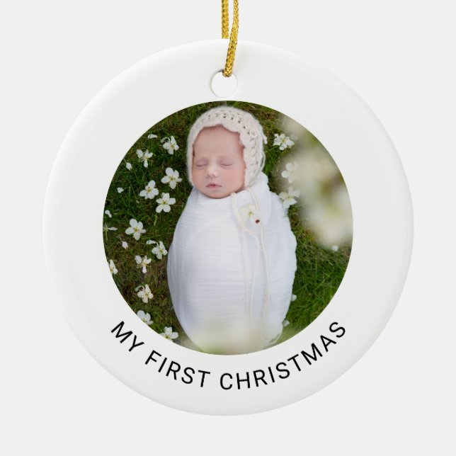 My First Christmas Baby Photo Minimalist Simple Ceramic Ornament (Front)