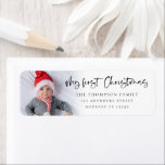 My First Christmas Baby Photo Name Return Address Label<br><div class="desc">My First Christmas Baby Photo Name Return Address. Great addition to your festive mailings celebrating that 1st special Christmas with your new baby! A playful set script for My First Christmas and the rest of the text is easy to personalise. Replace the sample photo with your own. A gradient overlay...</div>