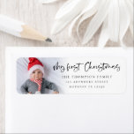 My First Christmas Baby Photo Name Return Address Return Address Label<br><div class="desc">My First Christmas Baby Photo Name Return Address. Great addition to your festive mailings celebrating that 1st special Christmas with your new baby! A playful set script for My First Christmas and the rest of the text is easy to personalise. Replace the sample photo with your own. A gradient overlay...</div>