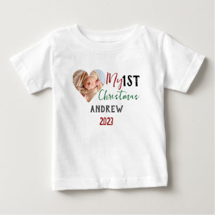 My First Christmas Baby Photo Personalise Name  Baby T-Shirt