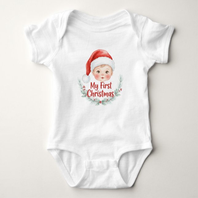My First Christmas Baby Pine Holiday Baby Bodysuit (Front)