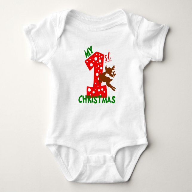 My First Christmas baby reindeer unisex Baby Bodysuit (Front)