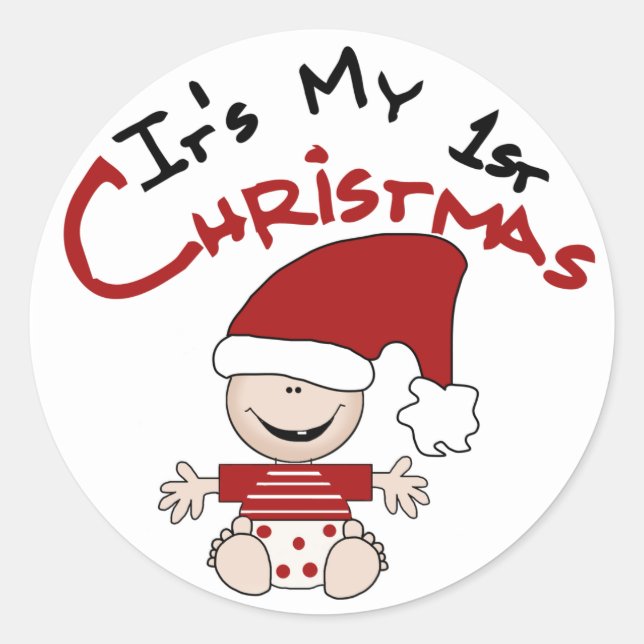 My First Christmas Baby Santa Tshirts and Gifts Classic Round Sticker (Front)