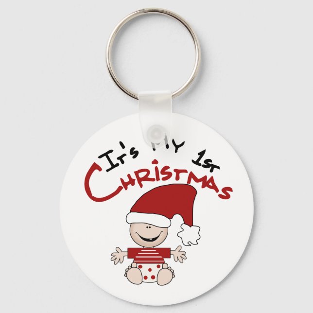 My First Christmas Baby Santa Tshirts and Gifts Key Ring (Front)