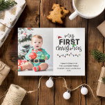 My first Christmas babys photo Holiday Card<br><div class="desc">Celebrate your baby's First Christmas with this adorable greeting card! Customise it with one precious picture of your newborn,  making this card a cherished keepsake. Share the joy of this special milestone with friends and family,  and make this holiday season unforgettable with a personalised touch.</div>