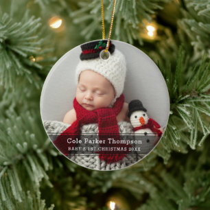 My First Christmas Black Stripe Custom Baby Photo Ceramic Ornament