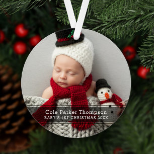 My First Christmas Black Stripe Custom Baby Photo Ornament