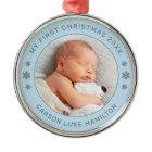 My First Christmas Blue Personalized Baby Photo