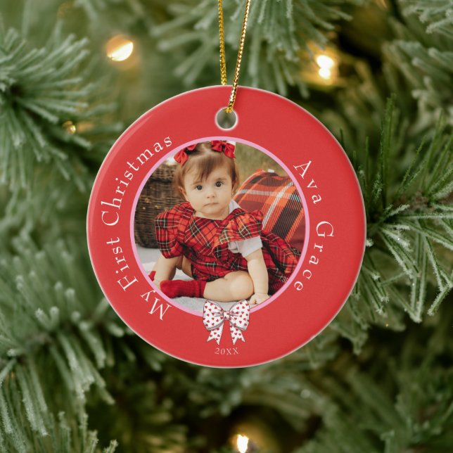 My First Christmas Bow photo Year Ornament (Tree)