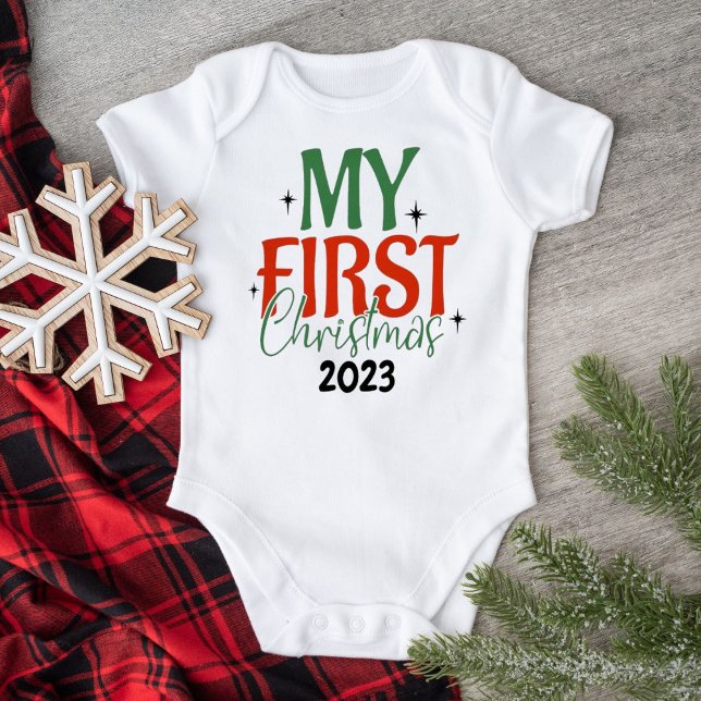 My First Christmas Bright Star Personalized White Baby Bodysuit (Creator Uploaded)