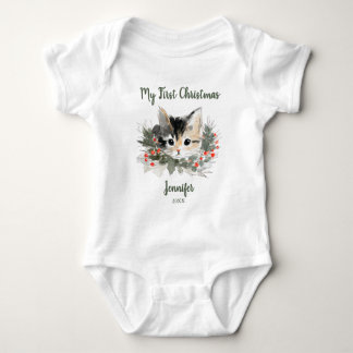 My First Christmas Calico Kitty T-Shirt Baby Bodysuit