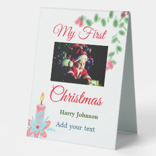 My first Christmas candle add baby photo name leav
