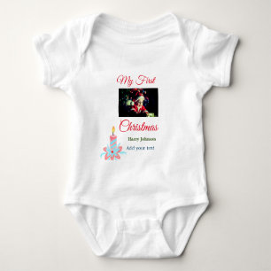 My first Christmas candle add baby photo name leav Baby Bodysuit