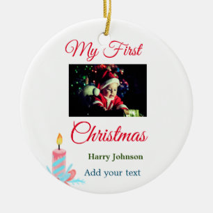 My first Christmas candle add baby photo name leav Ceramic Ornament