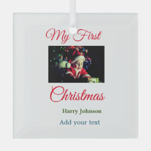 My first Christmas candle add baby photo name leav Glass Tree Decoration