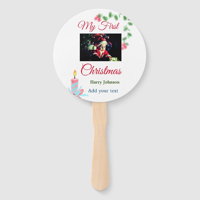 My first Christmas candle add baby photo name leav Hand Fan (Front)