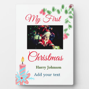 My first Christmas candle add baby photo name leav Plaque