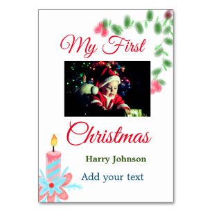My first Christmas candle add baby photo name leav Table Number
