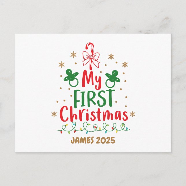 My First Christmas Candy Cane Holiday Postcard (Front)