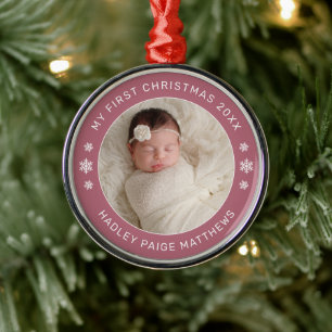 My First Christmas Cassis  Baby Girl Photo Metal Ornament