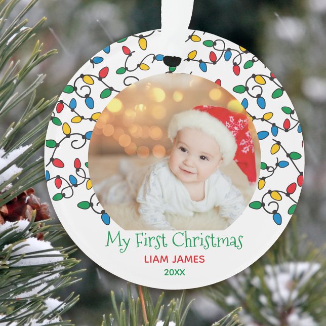 My First Christmas Christmas Lights Baby Photo Ornament (Baby's first christmas photo ornament keepsake)