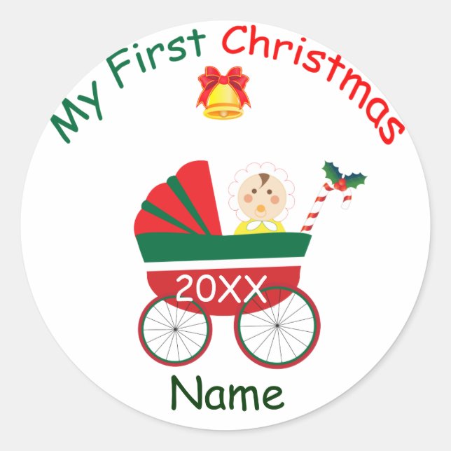 My First Christmas Classic Round Sticker (Front)