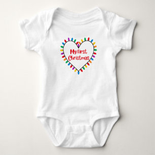 My First Christmas Colourful Lights Heart Cute Gif Baby Bodysuit
