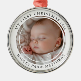 My first Christmas Custom Baby Photo Metal Ornament