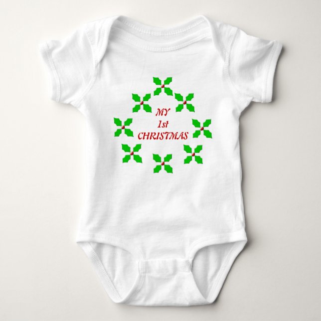 My First Christmas Custom Holly Baby Baby Bodysuit (Front)