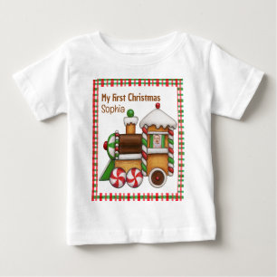 My first Christmas custom name cute train  Baby T-Shirt