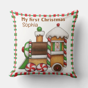My first Christmas custom name cute train Cushion