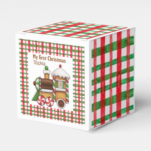 My first Christmas custom name cute train  Favour Box (Front Side)