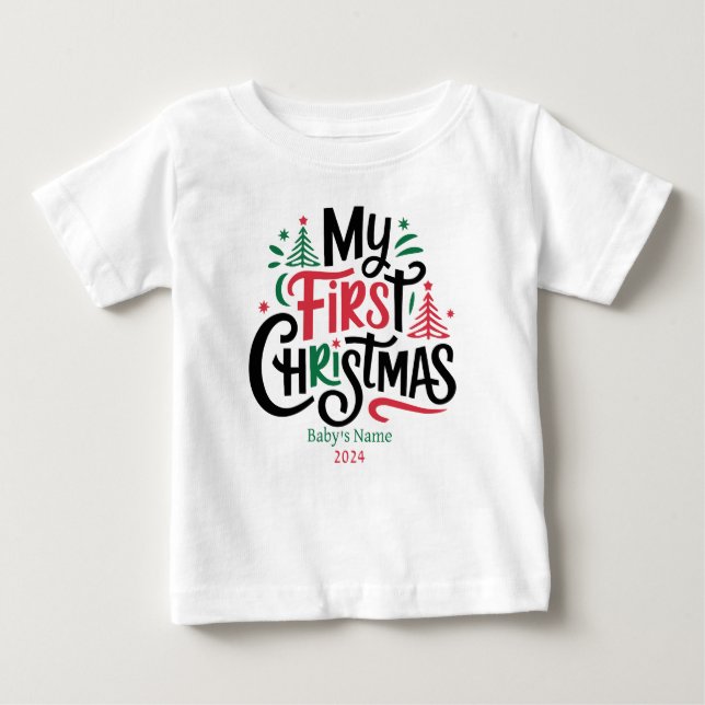 My first Christmas custom name year Baby T-Shirt (Front)