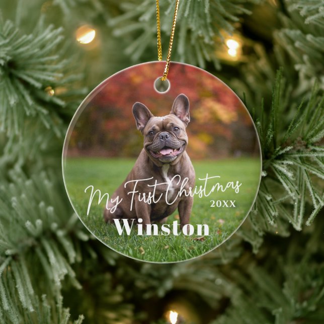 My First Christmas Custom Pet Name Photo Ceramic Ornament (Tree)