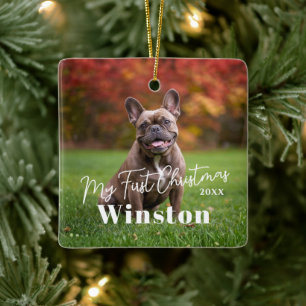My First Christmas Custom Pet Name Photo Ceramic Ornament