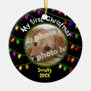 My First Christmas Custom Pet Photo Fun Lights Ceramic Ornament