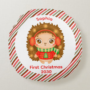 My First Christmas cute baby girl name Round Cushion