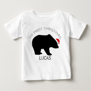 My First Christmas Cute Bear Santa Personalised Baby T-Shirt