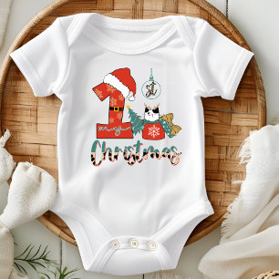 My First Christmas Cute Cat Baby Bodysuit