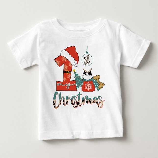 My First Christmas Cute Cat Baby T-Shirt (Front)
