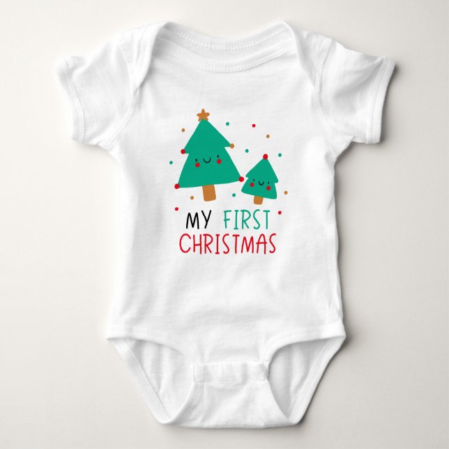 My First Christmas - Cute Christmas Trees Baby Bodysuit (Front)