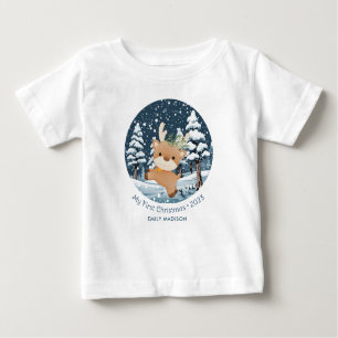 My First Christmas Cute Deer in Snow Baby T-Shirt