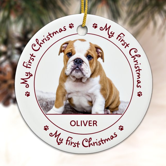 My First Christmas - Cute Dog Red Puppy Pet Photo Ceramic Ornament (Creator Uploaded)