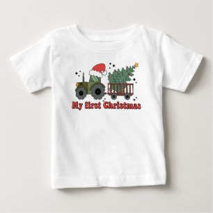 My First Christmas Cute Farm Tractor Baby T-Shirt