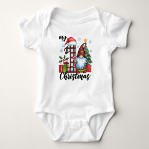 My First Christmas Cute Gnome Baby Bodysuit
