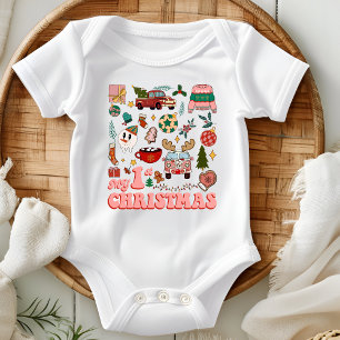My First Christmas Cute Groovy Retro Images Baby Bodysuit